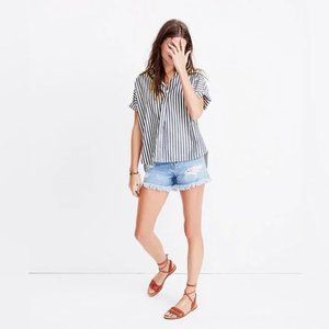Madewell Courier Pleat-Back Shirt in Stripe Size S Small